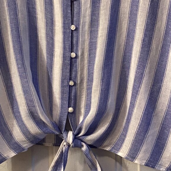 Rails Thea Sz L Blouse Button Up Tie Front Blue/White Striped Elbow Sleeve - Picture 4 of 10